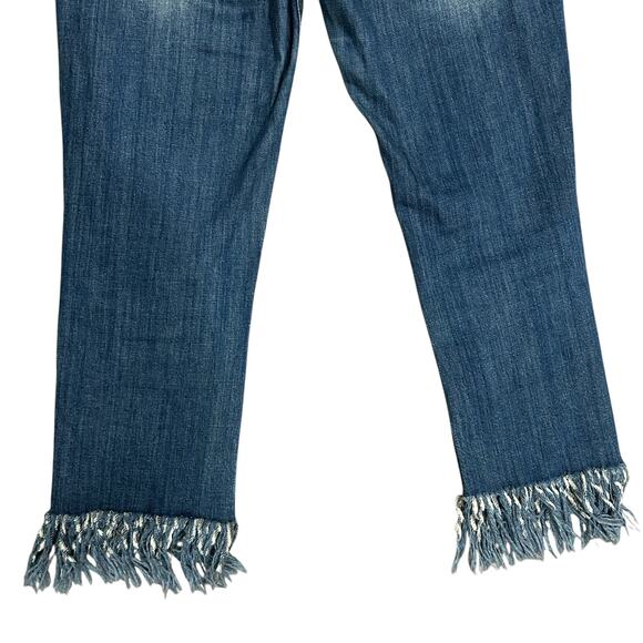 Judy Blue I'm So Frayed Cropped fit Jeans 15 / 32 Blue Mid Rise Boho Hippie - Picture 6 of 10